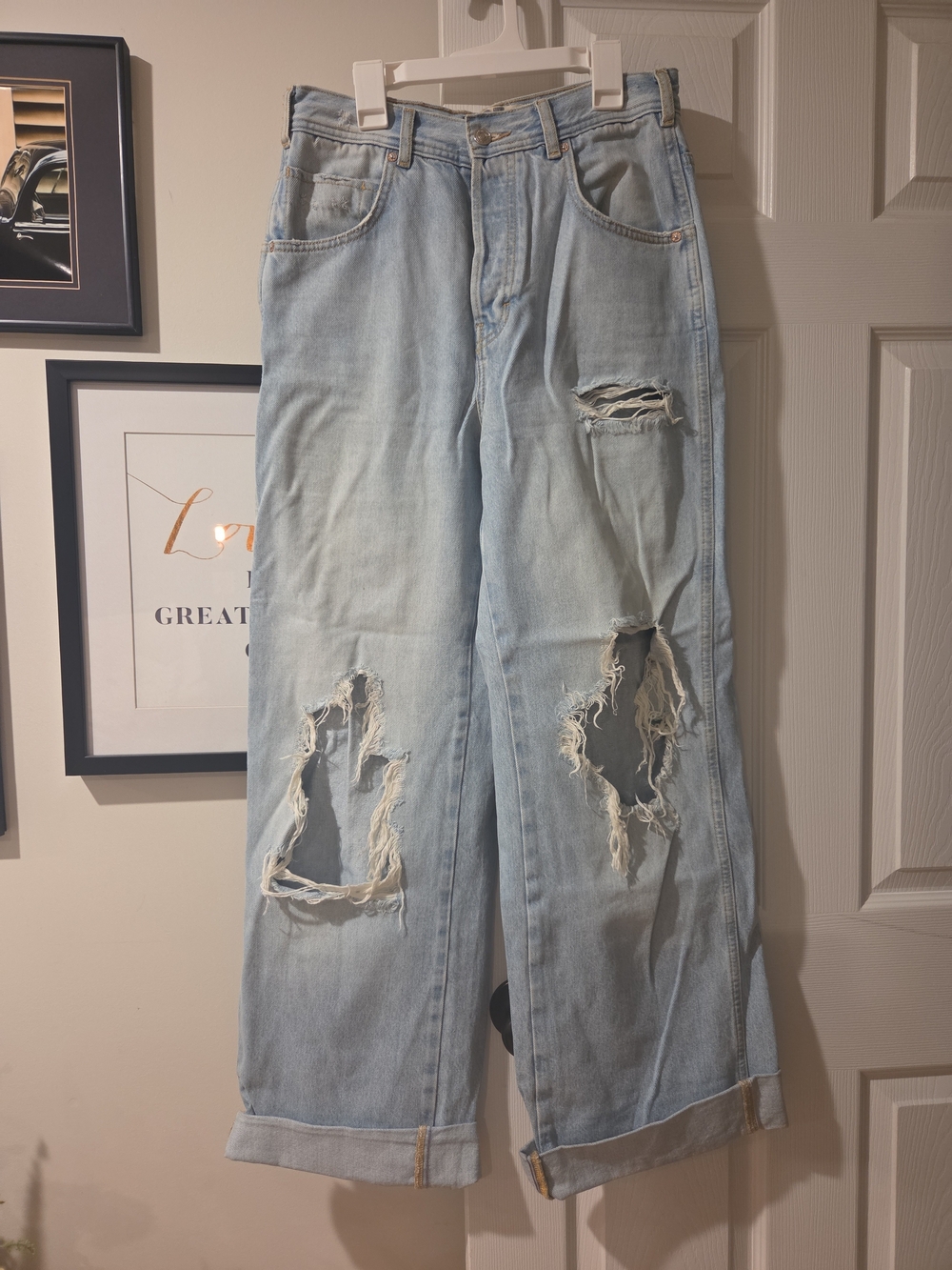 We The Free Distressed Wide-Leg Jeans, Size 25
